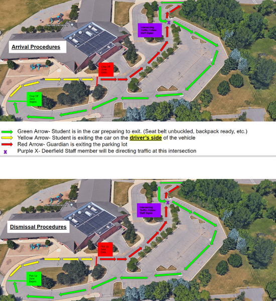 School Drop Off and Pick Up procedures map.